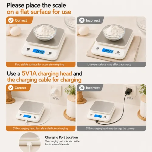 Vista 6 de Báscula digital de alimentos para cocina, 11 libras, 0.1 oz, 11.0 lbs/0.00 oz, báscula de cocina para cocinar hornear, batería de litio integrada