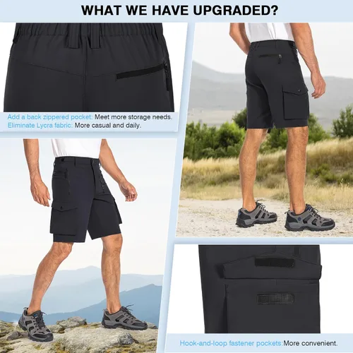 Vista 2 de Hiauspor Pantalones cortos de ciclismo de montaña para hombre, elásticos, de secado rápido, para senderismo, trabajo, golf, pesca, táctico