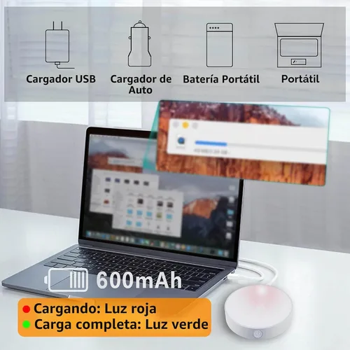 Vista 5 de LAVAED Paquete de 4 luces de disco con sensor de movimiento para interiores, luces LED de armario, luces nocturnas recargables por USB, 9 LED, 3000