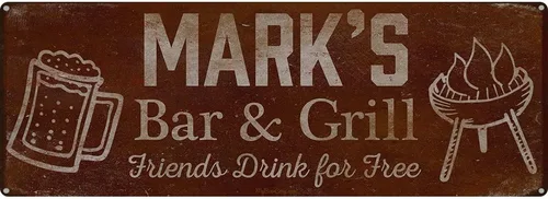 Vista 112 de Adam's Bar and Grill Friends Drink for Free, cartel de aluminio de 5.75 x 15.5 pulgadas, accesorios personalizados para bar y decoración de pared