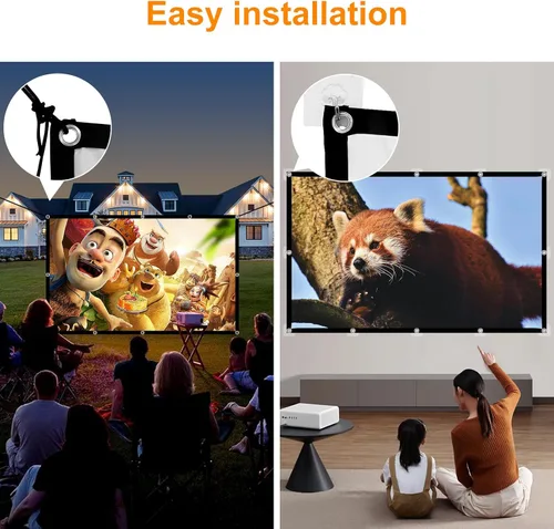 Vista 4 de Pantalla de proyector al aire libre Película de 100 pulgadas: Pantallas de proyección portátiles 4K HD Plegable Interior Colgante Pared Anti-Crease