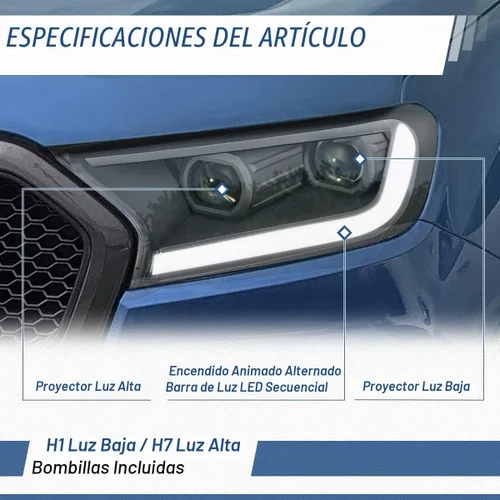 Vista 2 de Auto Dynasty Conjunto de faros LED DRL compatible con Ford Ranger XL XLT 2019 2020 2021 2022, faros delanteros de doble proyector con señal de giro