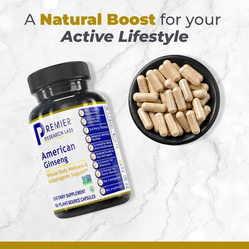 Vista 2 de Premier Research Labs Suplemento de ginseng americano – Cápsulas de ginseng americano, píldoras de raíz de ginseng a base de hierbas, extracto