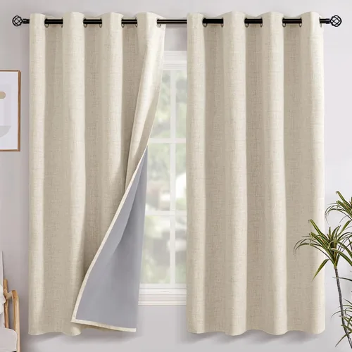 Vista 50 de YoungsTex - Cortinas opacas de lino para dormitorio, oscurecimiento de la habitación, cortinas con textura de lino, paneles con aislamiento térmico