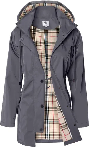 Vista 17 de SaphiRose Chaqueta larga con capucha para lluvia al aire libre para mujer, impermeable, rompevientos Algas Azul