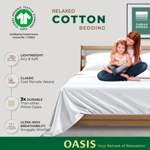 Vista 4 de THREAD SPREAD 100% Algodón Orgánico Fundas de Almohada Paquete de 2 Tamaño Queen/Estándar - Funda de Almohada Orgánica de Algodón Percal Suave
