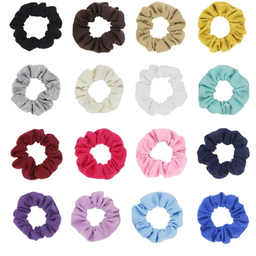 Vista 6 de Pack de 12 Scrunchies de algodón para el pelo de una sola Jersey de color sólido de coleta titulares de pelo para niña, Negro