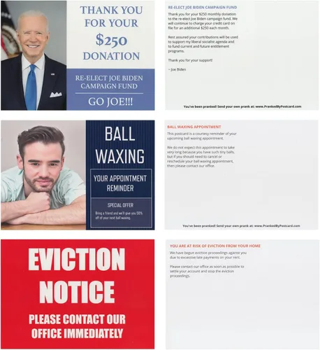 Vista 3 de Crazy Novelty Guy Paquete de 12 tarjetas postales de broma variadas – 12 postales de broma diferentes – Bromas chistes bromas venganza correo