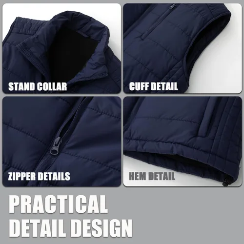 Vista 22 de Msmsse Chalecos de invierno para hombre, con forro polar, acolchado, casual, sin mangas
