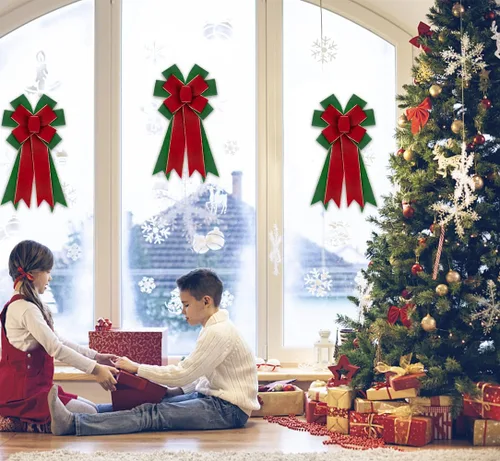 Vista 4 de 2 rollos de cintas de terciopelo rojo y verde de Navidad de 2.5 pulgadas x 5 yardas para manualidades, cinta de borde con alambre de Navidad