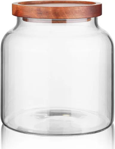 Vista 9 de Labina Recipiente de Almacenamiento de Vidrio Hermético Frascos de Alimentos Recipiente de Cocina con Tapas de Madera, 20 Oz Boca Ancha Organización