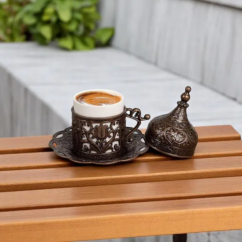 Vista 3 de Alisveristime Lale - Taza y platillo de café turco (cobre antiguo)