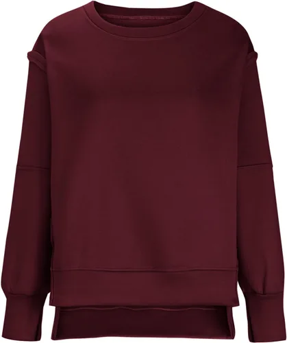 Vista 4 de Ceboyel Sudadera de gran tamaño para mujer 2023, color sólido, cuello redondo, suéter con abertura lateral, cómodo ropa de moda de otoño