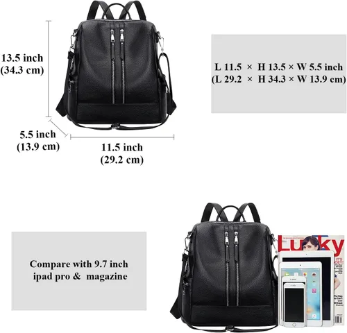 Vista 5 de ALTOSY Mochila de cuero genuino para mujer, bolsa de hombro convertible con compartimento para computadora portátil