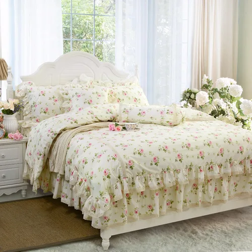 Vista 9 de FADFAY Juego de funda de edredón con estampado floral de roseta, juego de ropa de cama de encaje con volantes para niñas, 3 piezas