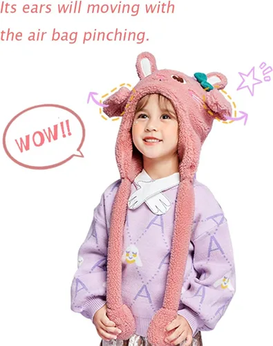 Vista 2 de Sombrero de invierno para niños, gorro de felpa para mover las orejas, resistente al viento, cálido forro polar para niños y niñas en clima frío