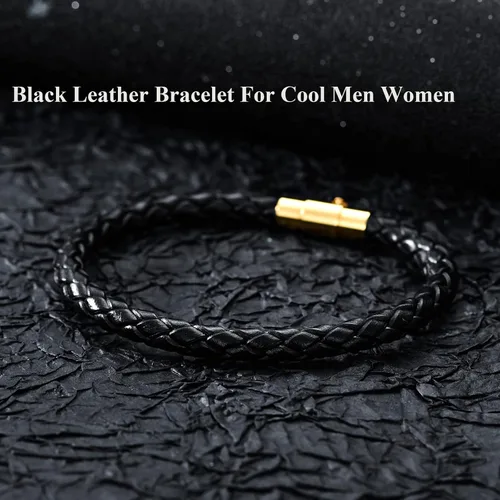 Vista 3 de KXJ Pulseras de cuero trenzado unisex de 0.197 in para hombres y mujeres, pulsera de cuerda de cuero genuino, marrón, azul, negro, cierre magnético