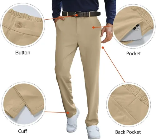 Vista 3 de JMIERR Pantalones de golf para hombre, elásticos, ajustados, para correr, viajes, trabajo, pantalones de vestir chinos para hombre