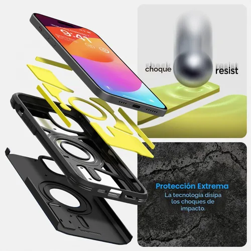 Vista 5 de Spigen Tough Armor MagFit Funda Diseñada para iPhone 15 (2023) [Soporte] [Protección de Grado Militar] Compatible con MagSafe - Negro