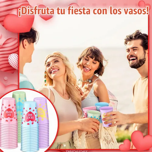 Vista 7 de Zubebe 64 vasos de plástico para el día de San Valentín, vasos de plástico de 9 onzas para café, jugo, bebidas, aniversario, boda, vacaciones