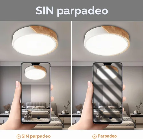 Vista 5 de Lámpara de techo empotrada, lámpara de techo LED de 12 pulgadas, blanco mate con madera, 4500K/24W (equivalente a 150W), lámparas de techo