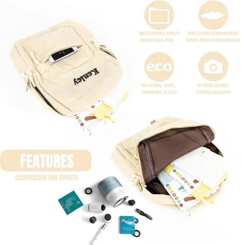 Vista 2 de Mochila de pana personalizada Mochila universitaria personalizada con nombre, Caqui, Casual
