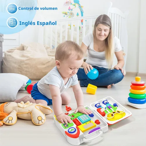 Vista 6 de Juguetes para niños pequeños de 1-2 años, tablero ocupado musical Montessori, juguete educativo temprano para niños pequeños de 1-3 años, juguete