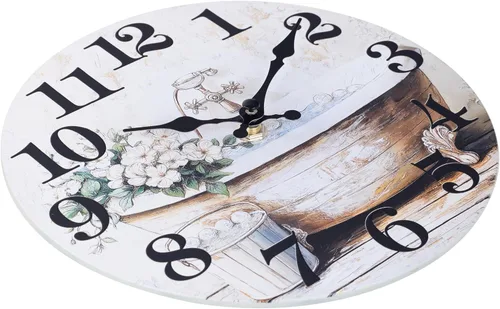 Vista 4 de Reloj de pared para baño, estilo rústico, impermeable, de cristal, 10 pulgadas, color marrón