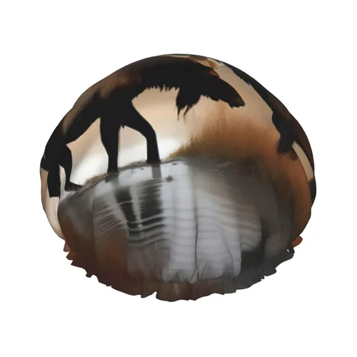 Vista 16 de Gorro de ducha reutilizable con estampado de mansiones embrujadas negras para mujer, doble capa impermeable, gorro de baño de secado rápido