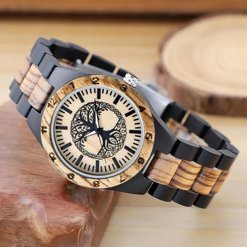 Vista 9 de Dentily Relojes de madera natural para mujer, reloj de cuarzo hecho a mano, reloj de pulsera único deportivo para mujer