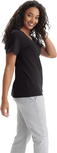 Vista 3 de Hanes Camiseta con cuello en V de Nano Premium Cotton para mujer - Pack, negro, (Black - 1 Pack), 3XL