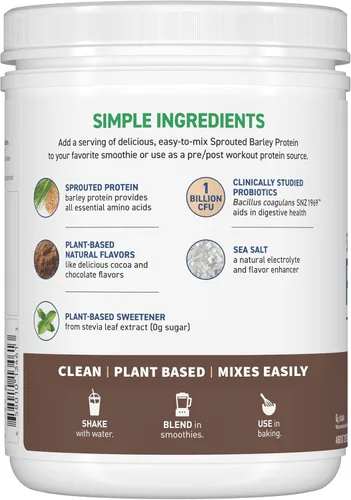 Vista 8 de Garden of Life, Probióticos de cebada germinada con proteínas, chocolate, 24.41 onzas