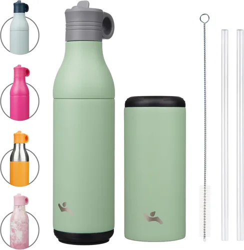 Vista 23 de Konokyo Botella de agua de acero inoxidable de 13 onzas con pajilla, aislada, botella de viaje de metal reutilizable con parte inferior extraíble