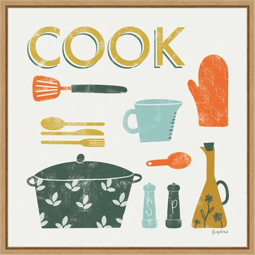 Vista 9 de Amanti Art Framed Canvas Wall Art 16x16 Retro Kitchen III Cook by Becky Thorns, Framed Wall Art Canvas, Cuisine Artwork, Traditional Decor, Small