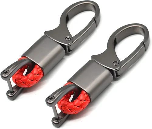 Vista 10 de Llavero de cuero para automóvil con anillo en D para hombres y mujeres, 1 paquete negro, giratorio de 360 grados, con destornillador