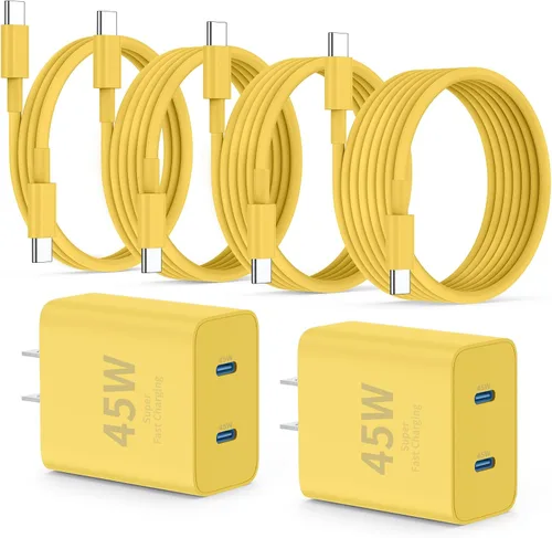 Vista 10 de QZIIW Cargador Samsung súper rápido tipo C, bloque de cargador rápido USB C de 45 W de doble puerto [paquete de 2] y cable USB C extralargo de 60 W