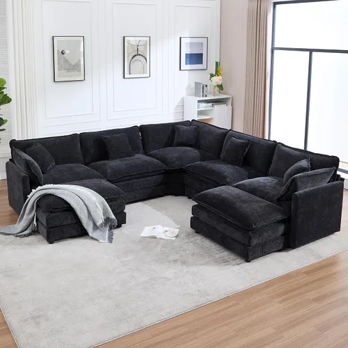 Vista 15 de Sofá modular modular con otomano: sofá moderno en forma de L de 76.7 pulgadas, cómodo sofá biplaza, sofá de 3 plazas de felpilla con almohada