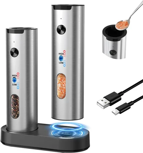 Vista 10 de CIRCLE JOY Juego de molinillo eléctrico recargable de sal y pimienta con recarga superior Molinillo de pimienta automático con base de carga, grosor