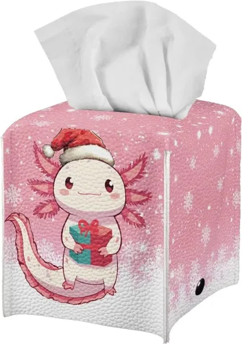 Vista 2 de Lindas decoraciones de ajolote con estampado de animales, caja de pañuelos de cuero, soporte de Navidad, organizador de papel de seda impermeable