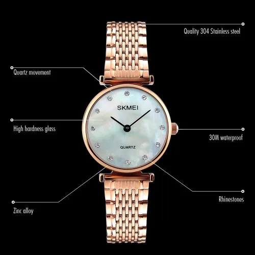 Vista 6 de SKMEI - Reloj de pulsera para mujer impermeable analógico de cuarzo para mujer