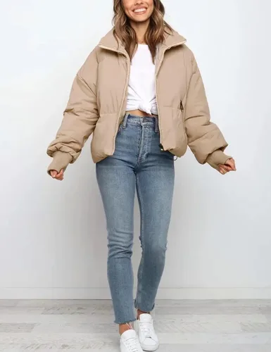 Vista 3 de Tanming Chaqueta acolchada casual para mujer, manga larga, cremallera completa, abrigo de invierno acolchado negro