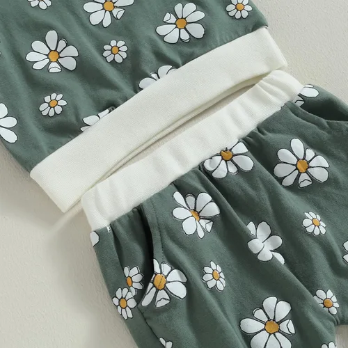 Vista 4 de Conjunto de 2 piezas de sudadera y pantalones de manga larga con cuello redondo y estampado floral para bebé niña