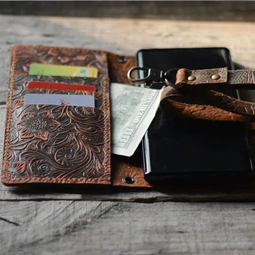Vista 3 de JJNUSA Funda de cuero hecha a mano estilo libro retro para Samsung Galaxy Note 10 6.3 pulgadas Flip Cover