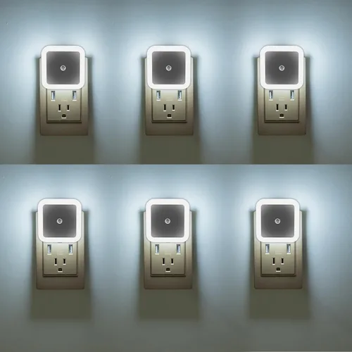 Vista 11 de Paquete de 6 luces nocturnas LED azules enchufables, sensor de atardecer a amanecer encendido y apagado automático, eficientes energéticamente