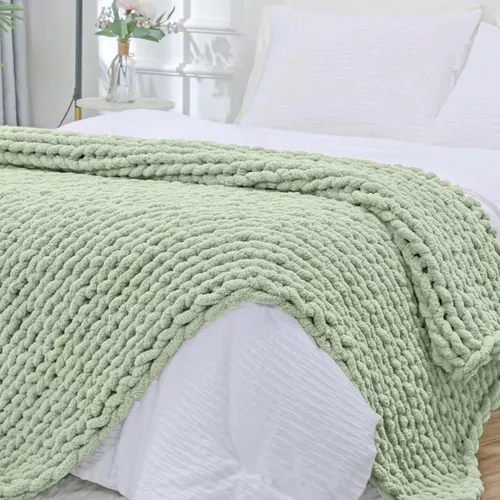 Vista 15 de Bigacogo - Cobija de punto grueso de 40 x 40 pulgadas, de felpilla, 100% tejida a mano, cobija pequeña de punto trenzado suave y grueso, con nudo