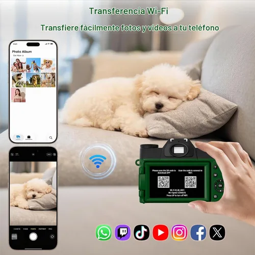 Vista 4 de Cámara digital de 75 MP, cámara de vlogging WiFi 4K con pantalla abatible de 180° de 3.0 pulgadas, cámara compacta de enfoque automático de 16X
