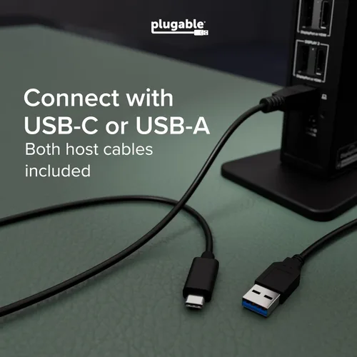 Vista 13 de Plugable Estación de acoplamiento dual DisplayPort y HDMI - Dock USB 3.0 y USB-C para portátil para monitores duales, DisplayLink, Mac