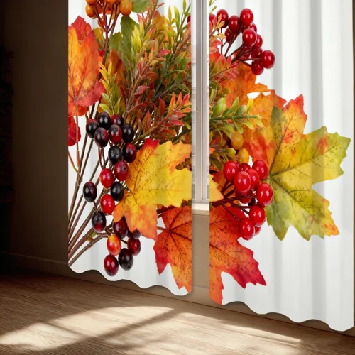 Vista 285 de Shrahala Orange Autumn Autumn Blackout Curtain Tiers, Fall Kitchen Valance Light Blocking Tier Drapes with Rod Pocket, 2 Pack 26 X 24 in