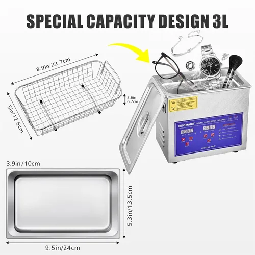 Vista 7 de Limpiador ultrasónico de 3.2L, máquina de limpieza ultrasónica con temporizador digital y calentador, herramienta de laboratorio profesional