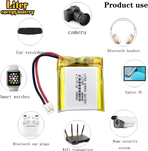 Vista 5 de Liter 3.7V 700mAh 803030 Lipo Batería recargable de iones de polímero de litio con conector JST 0.079 in